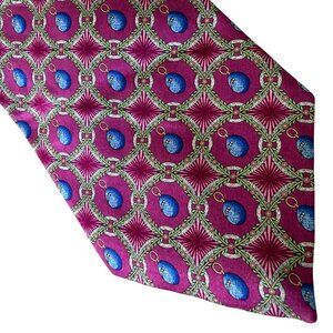 Faberge Mens Silk Tie Geometric Wreath Pattern Maroon Burgundy Blue Pink Luxury